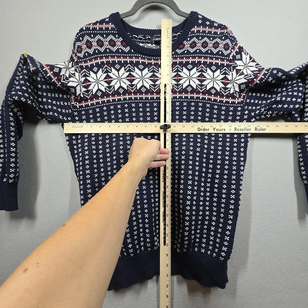 J Crew Sweater Mens Large Navy‎ White Fair Isle Snowflake Knit Pullover